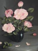 An oil painting, G L Reekie, Pink Roses, signed and dated 1969, attributed verso, framed, 63 x 44cm