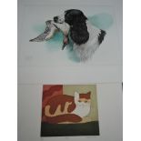 A Ltd Ed print, after Martin Leman, Sally, cat interest, numbered 53/100, signed, 17 x 19cm and a