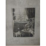 An engraving after Frank Paton, Are you there, humorous dog interest, signed, framed and glazed,