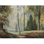 An oil painting on board, David Mead, Bury Hill Woods, Surrey, signed, 58 x 74cm