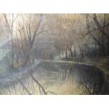 A pastel sketch, Holgate, autumnal canal scene, signed, framed and glazed, 43 x 52cm