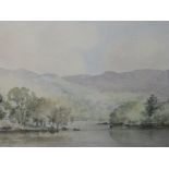 A watercolour, David H Harrison, lake landscape, signed, framed and glazed, 33 x 50cm