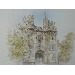 A watercolour, Martin Woodroffe, Lancaster castle, signed, attributed verso, framed and glazed, 21 x