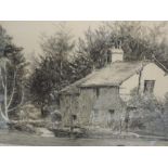 A pastel sketch, F Hodgson, country cottage, signed, framed and glazed, 24 x 35cm