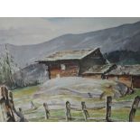A watercolour, A Lamb, Alpine scene, signed and dated (19)69, framed and glazed, 54 x 72cm
