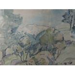 A watercolour, Robin Wallace, Langdale Boulder, Robin Ghyll, signed, 36 x46cm, and verso