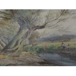 A watercolour, William Wilde, An afternoon by the river, signed and dated (18)85, framed and glazed,