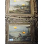 A pair of oil paintings, K Young, duck ponds, period style, framed and glazed, 19 x 22cm