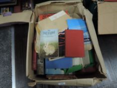 A box of volumes and ephemera including aircraft scrap book etc
