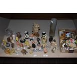 An assortment of animal whimsies,magnets and similar, including Mats Jonasson squirrel paperweight.