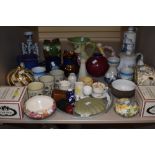 A mixed lot of vintage and retro items,including Sadler tea pots, vases, mugs and more.