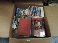 A box of volumes including World Railway Locomotives, various handicrafts, Wills cigarette card
