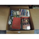 A box of volumes including World Railway Locomotives, various handicrafts, Wills cigarette card