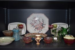 A selection of fine ceramics and glass wares including Wedgwood lustre, Mintons Lustre, cut and