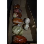 A collection of Onyx and similar decortative eggs.