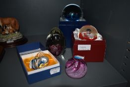 A selection of Art glass paper weights including Alum Bay