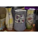 Two large vintage vases and a large floral jug, A lustre Royal Winton vase and studio style vase.
