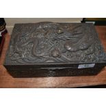 An smokers humidor or similar jewellery case with repousse mythical decoration of Japanese dragon