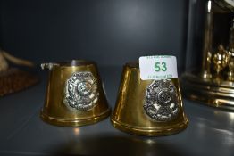 Two trench art style ash or trinket trays with badges for the Border regiment