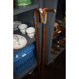 Two walking sticks one with horn handle and HM silver ferrule