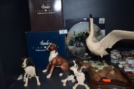 A selection of figures and figurines by Border Fine Arts including Boxer and Collie dog some boxed