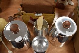 A Sona mirror finish tea pot, hot water jug,sugar and creamer set,and a 1930s Coronet box camera.
