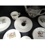 A miniature children dolls house or similar tea party set with classic nursery rhyme imagery