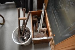 A drawer and a bucket of vintage tools etc