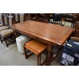 A top quality reproduction oak refectory style extending table, possibly Titchmarsh and Goodwin or