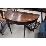 A 19th Century mahogany D end style side table, having square tapered legs, width approx. 114cm