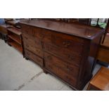 An early 19th Century mahogany Lancashire style bedding chest, with lift top, three over two dummy