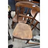 A Victorian stained frame railback chair, height to seat 54cm, missing front rail, possibly