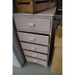 A painted ply chest of five drawers
