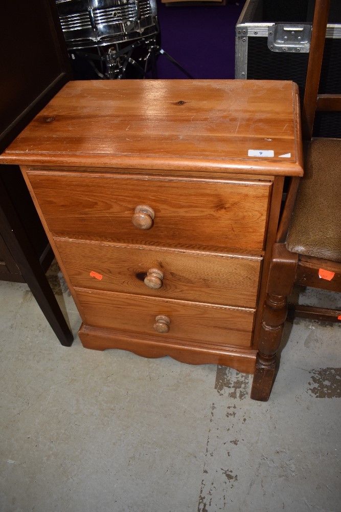 A modern pine bedside or similar chest of three drawers, approx. Width 48cm , height 59cm