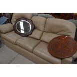 A vintage light brown leather three seater settee, possibly G plan