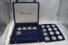 A collection of 17 USA silver Dollar coins including Liberty, 1oz etc in fitted case