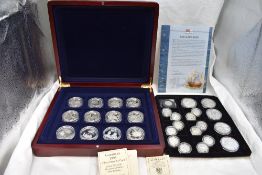 A collection of 30 Channel Islands Silver £1 (13) and £5 (17) coins, in fitted case with