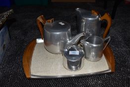 A Piquot tea/coffee set comprising of tea pot, coffee pot, tray, sugar bowl and creamer.