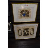 Two framed papyrus paintings.