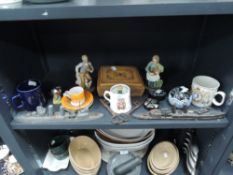 A selection of curios and trinkets including musical cigarette dispenser Caithness paper weight