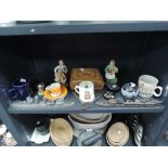 A selection of curios and trinkets including musical cigarette dispenser Caithness paper weight