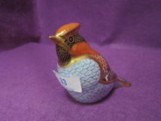 A Royal Crown Derby Paperweight. Waxwing modelled by Robert Jefferson decoration design by John
