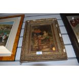 A antique over painted photograph on board, some damage to frame.