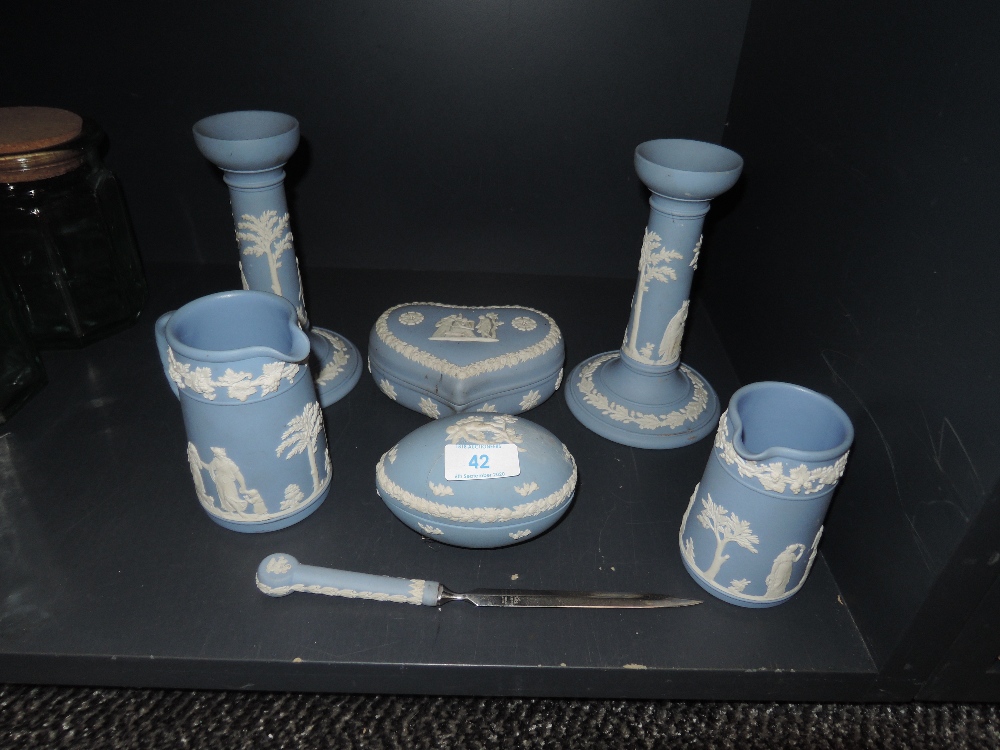 A selection of ceramics by Wedgwood in the Jasper ware design