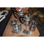 A My Lady hammered pewter set, comprising of tea and coffee pots, toast rack, condiment jar with