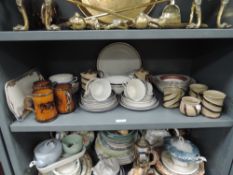 A collection of vintage ceramics including Alfred Meakin cups and saucers, bowl and plates, a