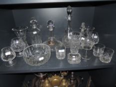 A selection of clear cut and crystal glass wares including Edinburgh decanter