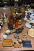 A collectable selection of oil cans, tins and a Ceramic advertising pot 'The Egyptian salve'