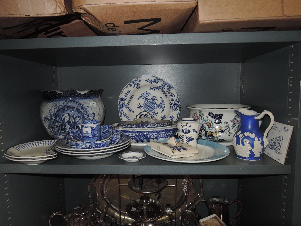 A selection of blue and white wear ceramics including Copland Spode bowls and cup