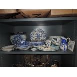 A selection of blue and white wear ceramics including Copland Spode bowls and cup
